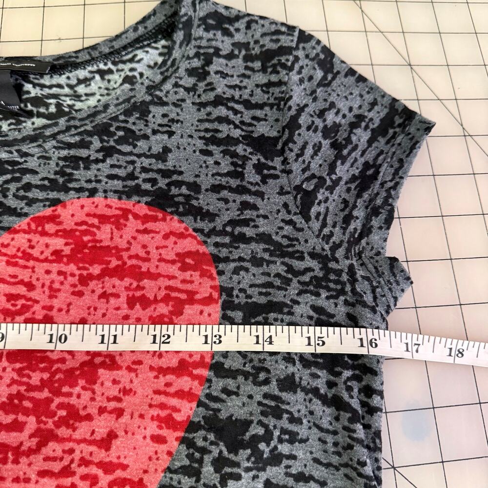 INC International Concepts Black Red Heart Burn Out Short Sleeve T Shirt - Picture 8 of 13
